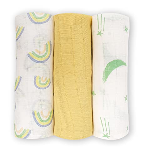 Homy Textiles Lot de 3 Chiffons en Mousseline pour bébé Unisexe pour Nouveau-né Doux, Respirant et Absorbant - Carrés en Mousseline de Coton Pur - Idéal pour bébé, Gant de Toilette et Bavoir 80x80cm Cover