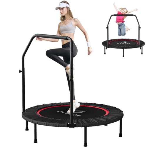 Image of CLORIS Rebounder Trampoline for Adults 40 Inch, 400 lbs Capacity with 5-Level Adjustable Bar, Foldable Mini Indoor Fitness Workout Exercise Equipment Blue