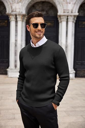 COOFANDY Men's Ribbed Crewneck Sweater Long Sleeve Slim Fit Knitted Pullover Sweater4
