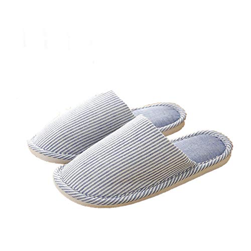 Women's Striped Linen Comfortable Non-Slip Cotton Slippers, Closed Toe Spa Slippers, Machine Washable