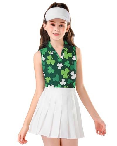 Image of Soneven Girls Sleeveless Polo Shirts Button UP Golf Tennis T-Shirts with Collared Quick Dry Tank Tops for 4-14 Years
