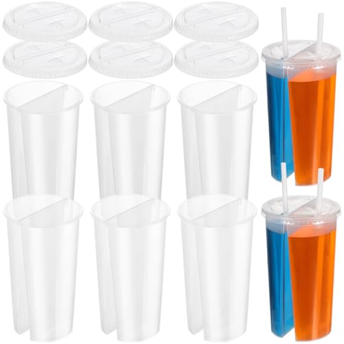 20pcs Split Cups Double Grid Milk Tea Cups - Heavy-duty Pp Molded Disposable - Innovative Dual-compartment Sharing for Couples Single Parties & Diy Drinks No straw - Clear