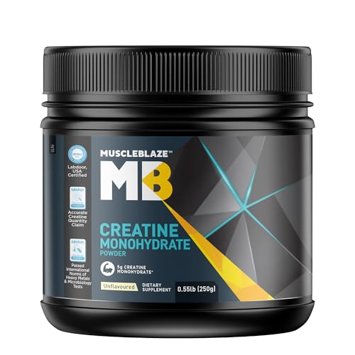 MuscleBlaze Creatine Monohydrate (Unflavoured 0.55lbs / 250g) 50 Servings | Labdoor USA Certified