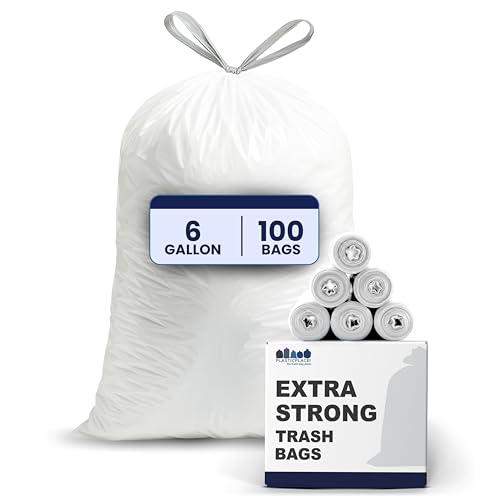 Plasticplace 6 Gallon Trash Bags, 0.7 Mil, White Drawstring Garbage Can Liners, 17