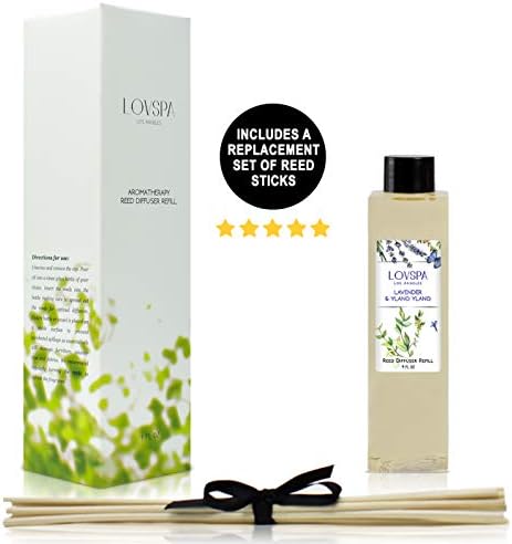 LOVSPA Lavender & Ylang Ylang Reed Diffuser Oil Refill with Replacement Reed Sticks - Calms & Balances The Mind - Diffusing Oil Liquid for Scented Sticks, 4 Ounces, Made in The USA Made in The USA