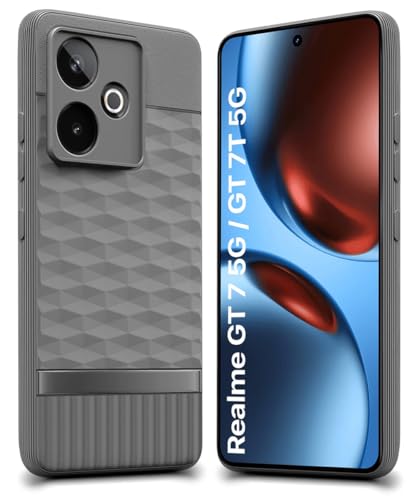 Image of WOW IMAGINE Back Cover for Realme GT 7 5G | Realme GT 7T 5G with Hexa Cube Design | Ultra Slim Soft Rubberised Case | Inner Velvet Fabric | Matte Silicone Mobile Case | Camera Protection - Grey