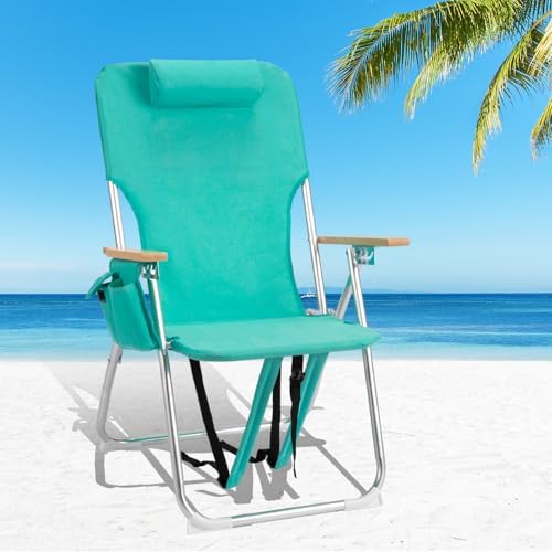 VINGLI 17" Tall Beach Chairs for Adults,Aluminum 4-Position Backp...