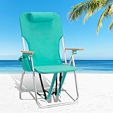 VINGLI 17" Tall Beach Chairs for Adults,Aluminum 4-Position Backpack Beach Chair with Wooden Armrests,Folding Lawn Chair for Outdoor, Camping, Patio