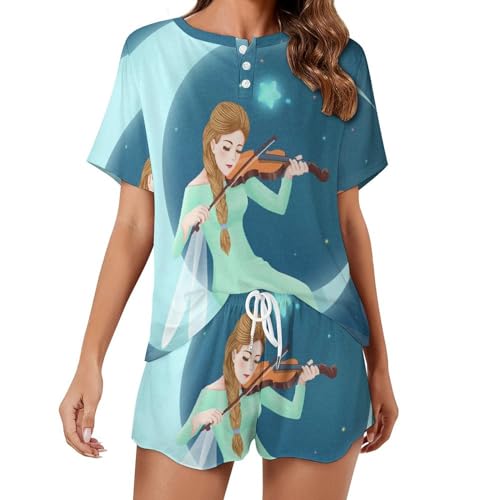 Pyjama femme manches courtes du Ciel Étoilé sleepwear été fluide