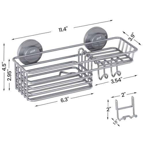 Image of LEVERLOC Shower Caddy Suction Cup, Heavy Duty Bathroom Organizer, Grey