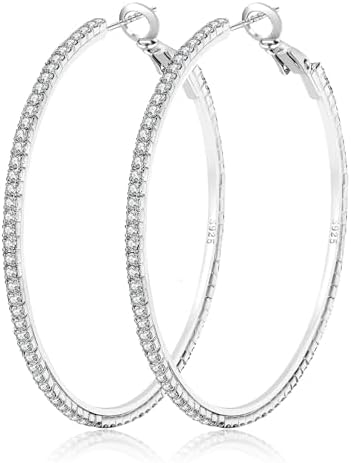 925 Sterling Silver Earrings Large Rhinestone Hoop Earrings Big C...