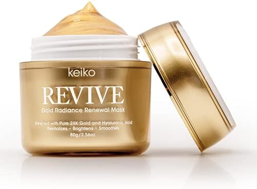 Keiko Revive Gold Radiance Renewal Mask - Anti-Aging Facial Mask - Reduces Fine Lines & Wrinkles, Minimizes the Appearance of Pores, Smoothes and Firms Up Skin, Made with Hyaluronic Acid and Centella Asiatica Extract