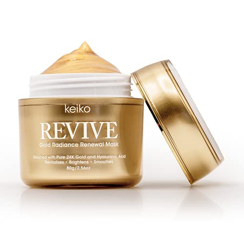 Keiko Revive Gold Radiance Renewal Mask - Anti-Aging Facial Mask - Reduces Fine Lines & Wrinkles, Minimizes The Appearance Of Pores, Smoothes And Firms Up Skin, Made With Hyaluronic Acid And Centella Asiatica Extract #TOP6