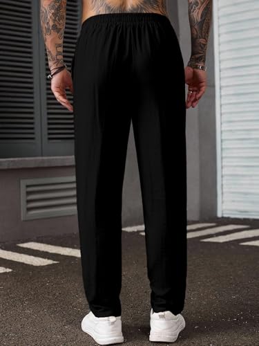 Image of TAGDO Men's Cotton Casual Premium Linen Blend Pants | Lightweight & Breathable Fabric | Elastic Waist with Button | Loose Fit | Perfect for Holidays & Travel (2055)
