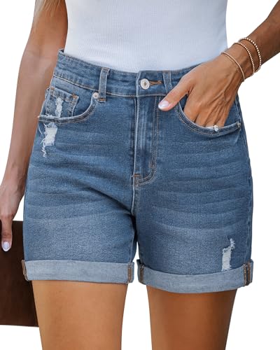 LookbookStore Jean Shorts Womens Stretchy High Waisted Ripped Den...