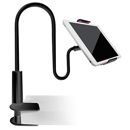 Image of Shahn Tabletop Gooseneck Flexible Clip Lazy Arm Bracket for Both Mobiles and Tablets /iPad /Kindle (Black)