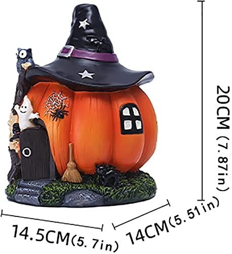 zalati Statue Pumpkin House Resin Décor with Witch Hats, Orange Pumpkin Fairy House for Halloween Miniature Garden Home Decor - Image 4