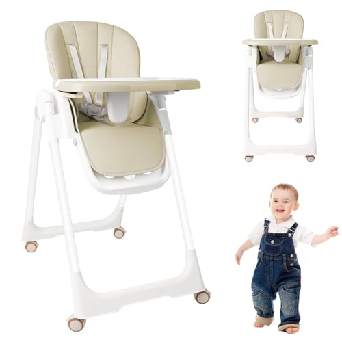 BESTXH Trona para NiñOs, Trona Plegable con Bandeja Ajustable, Trona De Comedor para Bebé De Altura Ajustable con FuncióN Reclinable, Trona PortáTil para El Hogar Y para Viajes