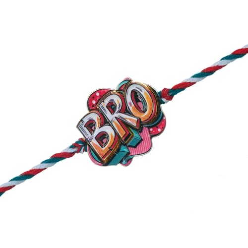 Image of eCraftIndia Bro Design Rakhi for Brother Bhaiya Bhai with Best Bro Ever Fridge Magnet | Roli Chawal Pack