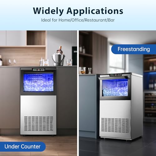 Image of Commercial Ice Maker Machine 150lbs /24H Under Counter /Freestanding | 50lbs ice storage, self-cleaning, LED digital display, blue light, for home bar and restaurant