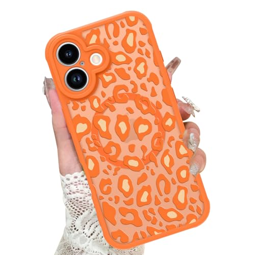 Image of KANGHAR Case for iPhone 17 Orange Leopard Printed Pattern | Compatible with Magsafe Cute Cheetah Protective Magnetic Case for Girls Women 6.3 inch