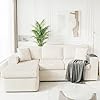 Shintenchi 105 Modular Sectional Sofa, Boneless L Shaped Couch with Deep Seat, Cloud Foam Couch with Oversized Chaise, Plush Corduroy Sofa No Assembly Needed for Living Room, Beige