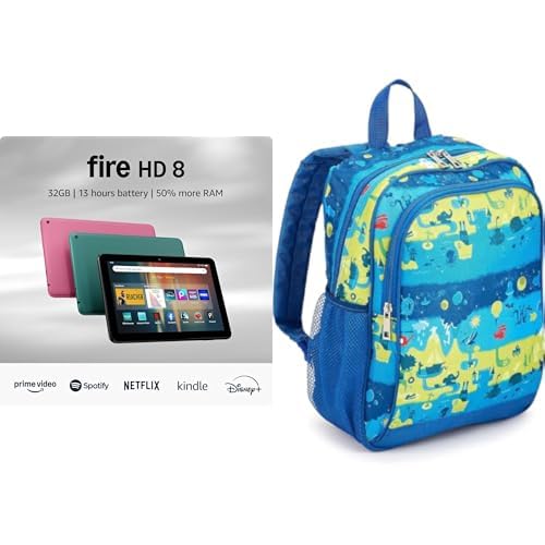 Fire HD 8 Kids Tablet (32 GB, Grape, 6 months Kids+) + Backpack Bundle