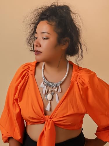 MINACHI Bohemian Feather Tassel Necklace, Irregular Stone Beads, Retro Exotic Pattern, Women's Jewelry2