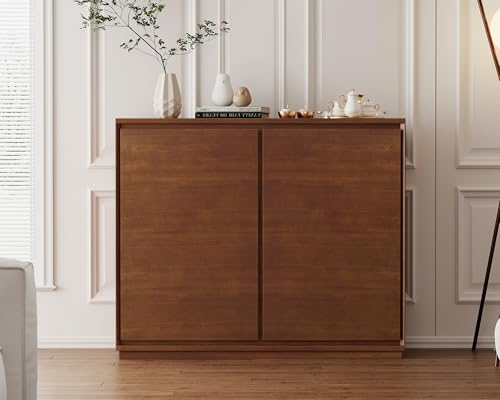 Mid Century Modern Sideboard Buffet Cabinet, Narrow Walnut Sidebo...