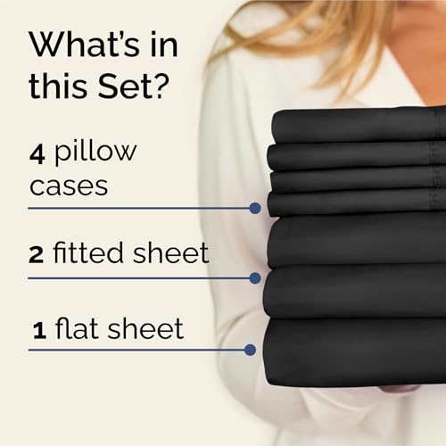 Image of Split King 7 Piece Bed Sheet Set - Comfy, Breathable & Cooling - Black