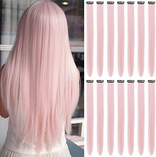 16Pcs Colored Clip in Hair Extensions, 22 Inch Colorful Highlights Hairpieces Straight & Long Heat-Resistant Synthetic Hair Accessories for Kid Girls Women Party Hair Decor (16Pcs-Blonde)