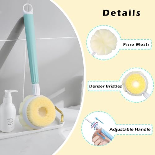 Image of 2-In-1 Body Bathing Brightening Brush With Soft Bristle&Loofah Body Back Scrubber Brush Massage Bath Scrubber For Smooth,Glowing Skin - Long Handle Shower Bath Brush For Unisex (FOLDING)