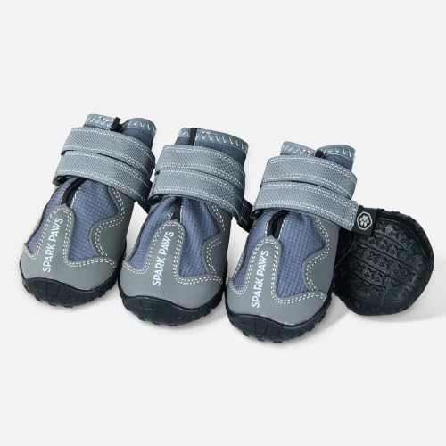Image of Spark Paws 365 Dog Shoes - All-Weather Paw Protection | Winter Snow Boots & Summer Hot Pavement Booties for Dogs | All-Terrain, Water-Resistant, Grey - Size 1