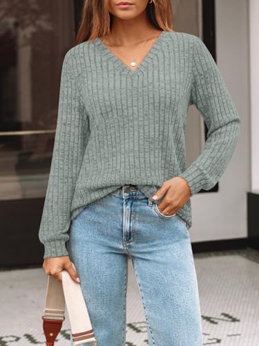 Image of AUTOMET Womens V Neck Long Sleeve Shirts Fall Tops 2026 Lightweight Sweater