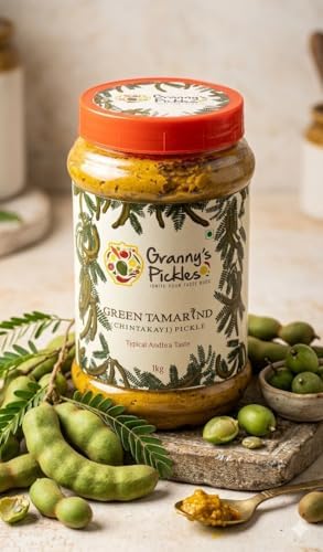 NFW Granny's Pickles Chintakayi (Green Tamarind) Pickle - Typical Andhra Taste 1 KG - Home made |Hand made | Organic Green Tamarind(Chintakayi) & ingredients |Additive Free |Quality Groundnut Oil |Tangy |Traditionally crushed & made