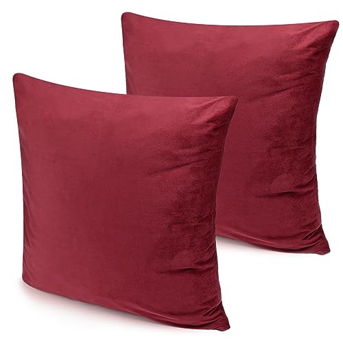 HUSAIHU Set of 2 Wine Red Velvet Cushion Covers 45cm x 45cm, Square Throw Pillow 18 inch Soft Decorative Pillowcases for Home Sofa Bedroom Chair Garden Outdoor with Invisible Zipper
