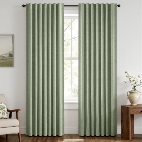 MIULEE 100% Blackout Linen Curtains 42 x 84 Inch Sage Green 2 Panels