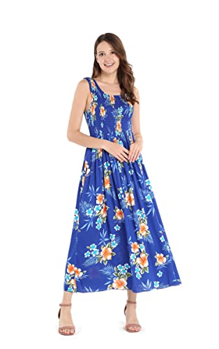 Image of Matchable Family Hawaiian Luau Men Women Girl Boy Clothes in Hibiscus Blue