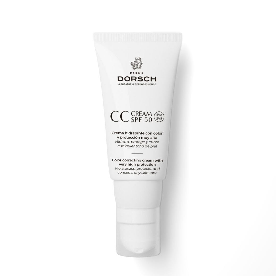 FARMA DORSCH - CC Cream Hidratante Correctora con Color y Protección SPF 50- Crema Hidratante Facial Mujer Protector Solar 50 - Crema Antimanchas. Crema facial mujer con Vitamina C y E (50 ml)