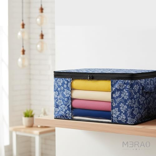 Image of Large Capacity Non-Woven Storage Bags | Wardrobe Organizer for Clothes, Sarees & Blankets with Heavy-Duty Zipper | Set of 3 (Blue-Red-Grey) | Foldable Dust-Proof Closet & Bedroom Storage