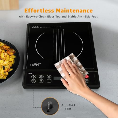 Image of V-Guard 1200 Watt Induction Cook-top with 7 Levels of Temperature Setting, Digital Display and Soft switch Controls, Black, VIC01 V2