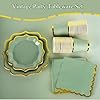 PHUNAT Set da tavola vintage per 30 ospiti, colore: verde salvia con piatti di carta, tovaglioli e bicchieri in lamina d'oro, stoviglie di carta in stile britannico classico per giardino, tè #3
