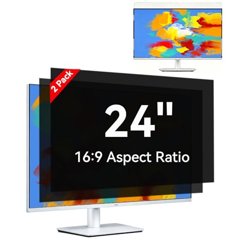 [2-Pack] 24 Inch Computer Privacy Screen 16:9 Aspect Ratio Widescreen Monitor Eye Protection Anti Blue Light Glare Computer Monitor Privacy Filter 24inch Removable Black Blackout Anti Spy Desktop Security Privacy Filter
