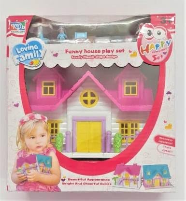 KomalSGEnterprises Small Doll House Set for Girls Kids,Foldable & Openable Door with Furniture, 100% Non-Toxic BPA Free Plastic, Doll House Play Set (18 Pc Set,Pink)