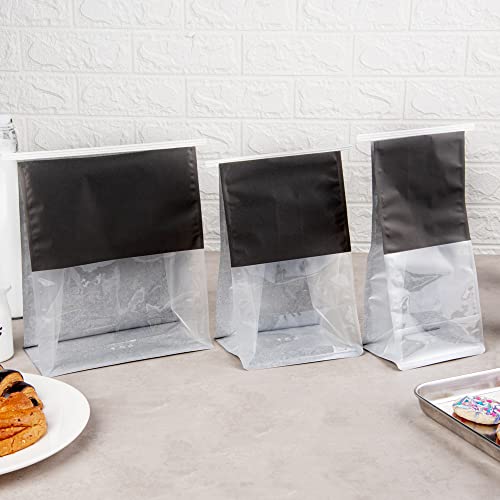 Restaurantware-Bag Tek 6.3 x 5.1 x 10.2 Inch Tin Tie Bags With Windows, 100 Resealable Bakery Bags With Windows - Flat Bottom, For Cookies or Coffee Beans, Black Cotton Paper Tin Tie Bags by Restaurantware - Image 7