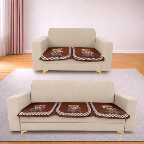 Image of Homerz 'Brooklyn Series' Premium Sofa Cover | Quilted Floral Design | Non-Slip Washable Sofa Protector | Soft Anti Slip Fabric (Ny Mustard, 5 (3+2) Seater, Only Seat Cover)