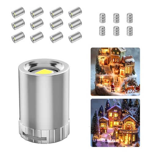 Novantl 12 Pack Mini Lights, Warm White Mini LED Spotlight, Small LED Lights for Crafts, Small Display Light Battery Powered, Wireless Dollhouse Light, Miniature Spotlights for Displays, Party,Wedding