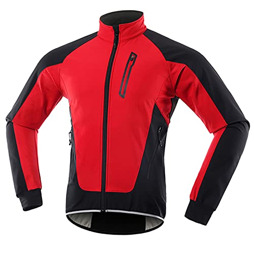 TDHLW Chaqueta de Ciclismo Abrigo de Vellón Térmico para Mujer, Chaquetas Reflectantes Transpirables Impermeables Compuestas de Tres Capas a Prueba de Viento,Rojo,L