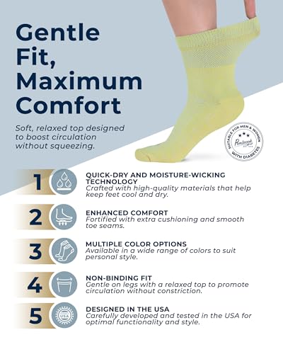 Image of Pembrook Bamboo Viscose Diabetic Socks for Women & Men - 6 Pairs | Breathable Wide Non Binding Plus Size Socks | Loose Fit