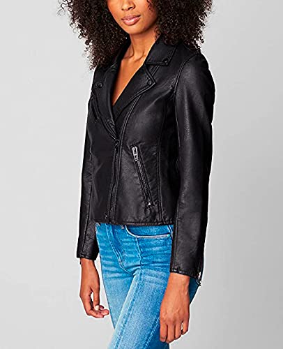 [Blanknyc] Womens Luxury Clothing Semi Fitted Vegan Leather Motorcycle Jacket, Onyx, Large Us #TOP3
